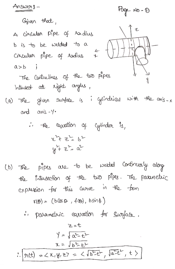Answers Page no-o Given that, A circular pipe of ladius b is to be welded to a n circular pipe of ladius t u a>b i The centre