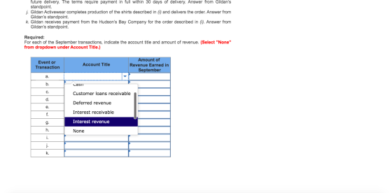 future delivery. The terms require payment in full within 30 days of delivery. Answer from Gildans standpoint. j. Gildan Act