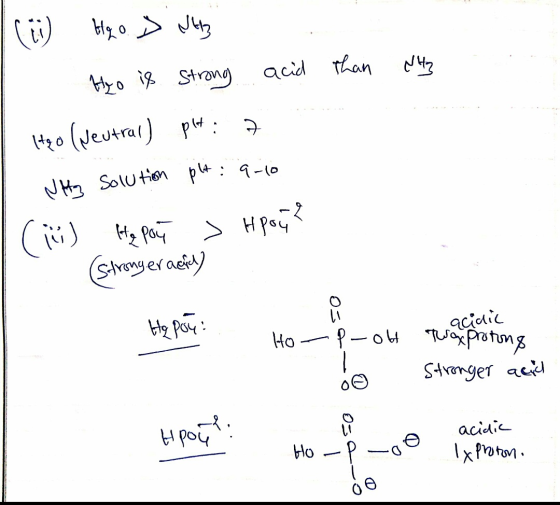 than NH3 (6) H2o D itz Heo is strong acid Heo (Neutral) pH: 7 NH3 Solution pt: 9-10 (1) H, Poy HPay? (stronger acid) . 03 o a