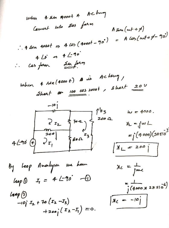 whu 4 sun gooot & Actua cament into sos farm - A Son (nat +4) :. 4 sin troot 4 cos (400ot - 90°) = A cos (unt+4-90) 1 4 Li a