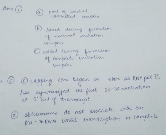 Ans (a) part of initial cornmitted complex (b) Added during formation of minimal initiation complex o added during formation
