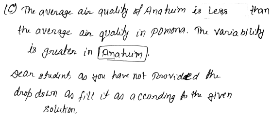 10) The average air quality of Anaheim is less than the average air quality in pomona. The variability is greater in Anaheim)