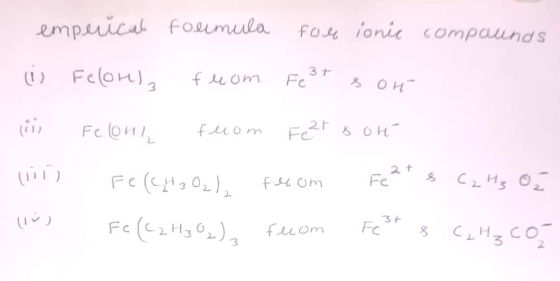 emperical formula for ionic compounds (1) Felor), f com 3+ Fel & OH FC (ои 1, from Feet & oh Ре (сно, ), Feats Cats Oz fecom