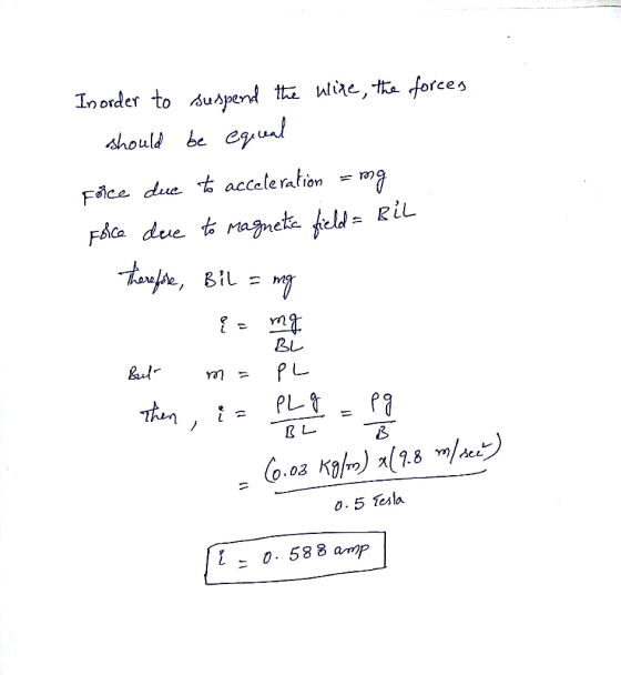 shoull be e Fice due t acceleration BIL = m 【L (o.oa Kofw) 지[1.8 w/he..:) a. 5 Tesla