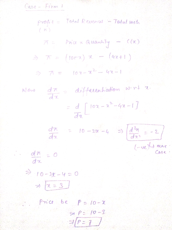 Case in profit = Total Revenue - Total last - Price x Quantity - ((x) → T = (102x) *. - (4x+1) => 71 = 102-42 - months Botion