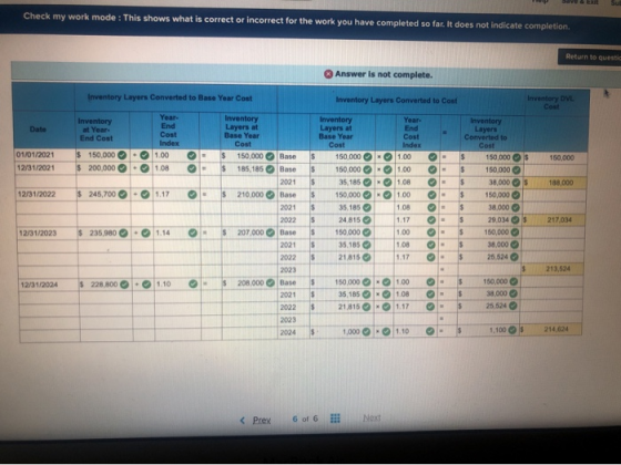 P DV & Exit Su Check my work mode: This shows what is correct or incorrect for the work you have completed so far. It does no
