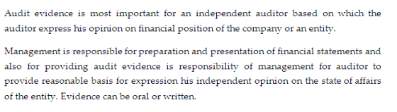 Audit evidence is most important for an independent auditor based on which the auditor express his opinion on financial posit