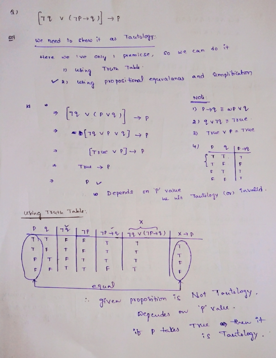 a) sol We need to chouo ita Tautology Here e ve onl Premicse, So we can do ) uing uth Table Pro posi tona equvalanas and imp/