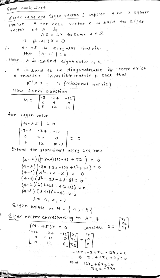 A be A matrix AFIR A - I some basic fact a aquare Eigen value and eigen vector : suppose non zero vector X is said is said to
