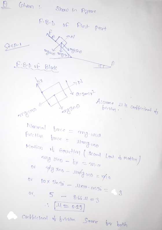 o Given I Show in Figure F. BiB of nan first part Step-i 8851ss6 ชราว 3 ng sino E.B.D of Blode Xa=3m182 Assume M is coefficil