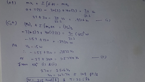 - رن (+1) my + Effit=mu 0+ T(3) 30(3) + 40 (3) = 30 vo 32.2 3t+30= 30 vo 9316 v. 32.2 (6+) (Ho), te smodt (Holz -T(0.5) 3+ 40