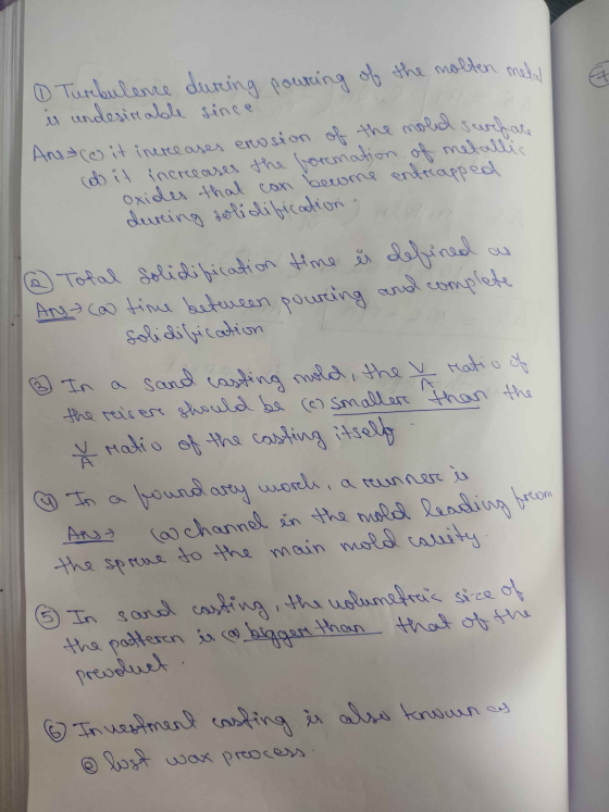 0 Turbulence during pouring of the molten metal es undesirable since Andaco it increases erosion of the moled surface cob it