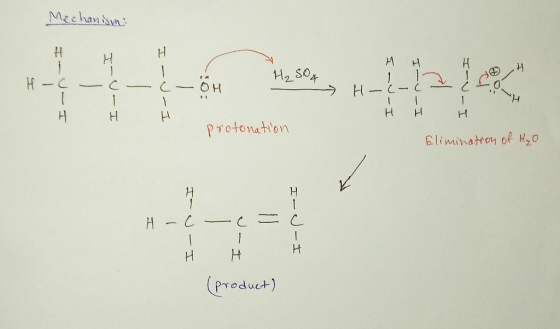 Mechanism: H H H-( H₂SO4 c I-J- HHH H-c-c - co c U- -OH LO Inv-I I-re I エー^_I Я H H I I protonation Elimination of H₂O I“ H-c