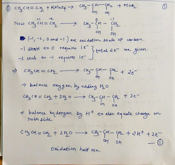 o on 3 1 on on 0 andaoxi dation stata of caron total 2 e an given on oh on on → balance.htdrogen bu H+ャawo el both side 1 on