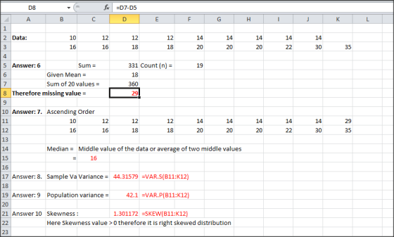 10 16 2 Data: 12 16 12 12 35 5 Answer: 6 Sum- 331 Count (n)- Given Mean- Sum of 20 values 360 8 Therefore missing value- nswe