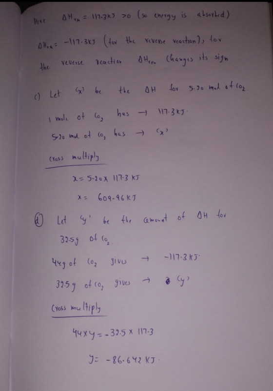 Here at va = 117.36) 70 (so energy is absorbed). Dhax= -117.3K3 (for the reverse reaction), for the reverse reaction a Horn C
