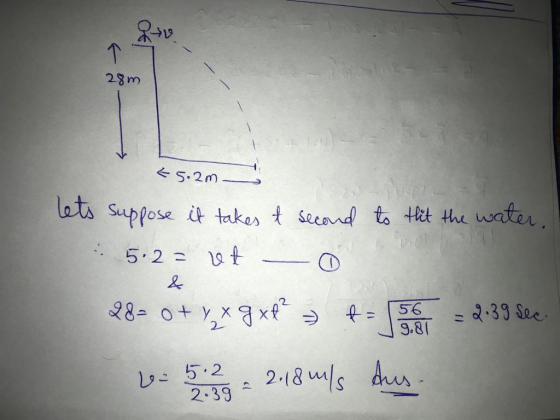 28m Supfose it taket seand ts tet the water 5.2 2 9.8( 5.2 2.39