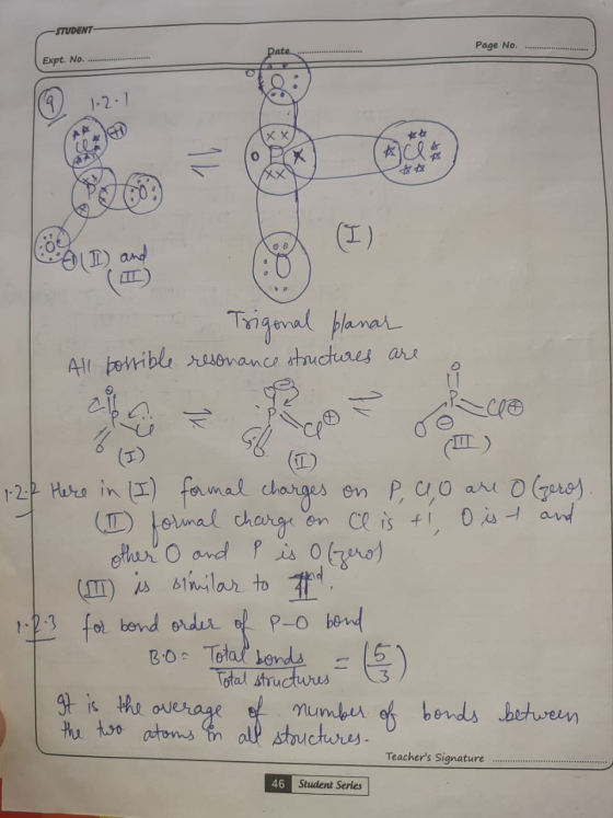 -STUDENT Page No. pate Expt. No. (9) 1-2.1 AA XX O A 11 (I) and Trigonal planar All possible resonance structures are LO 1.2.