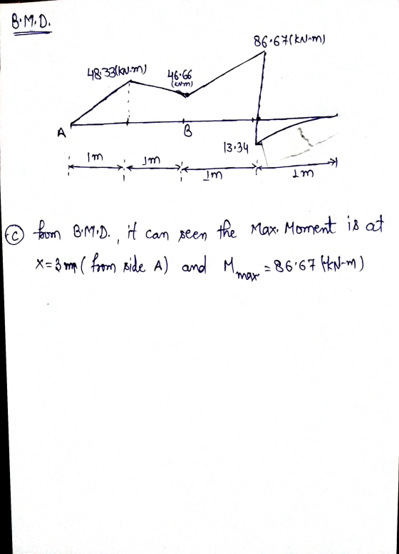 8.M.D. 86-677kNims 48:33(kw.my 46.66 (kum) А B 13:34 ศ) Jm → im im 6C seen the Max. Moment is at from B.MiD. it can seen X =