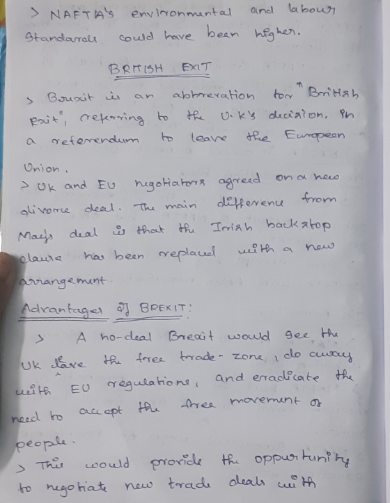 > NAFTAS environmental and labour Standards could have been higher. BRITISH EXIT > Brescit is an abbreration too British Ro