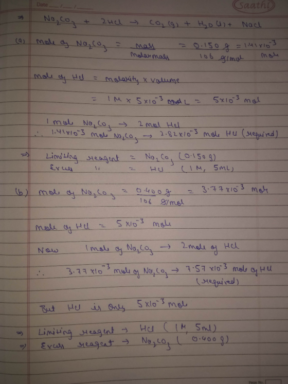 Saathi Date No, Co + Male & NozC0s (9) 9.150 106 g1met 7 =l.41x103 Mass malarmass mas EMalarity x Valume IMX SXIO MdL Imab No