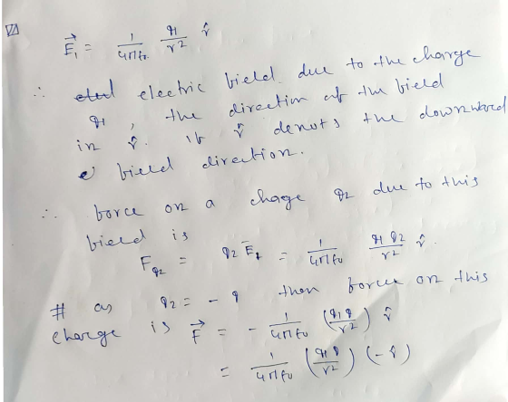 H Ť TUT = 17th unto امولي in IG electric field due to the charge the direction of the field de nots the downward bield direct