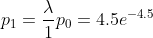 p_{1}=\frac{\lambda}{1}p_{0}=4.5 e^{-4.5}