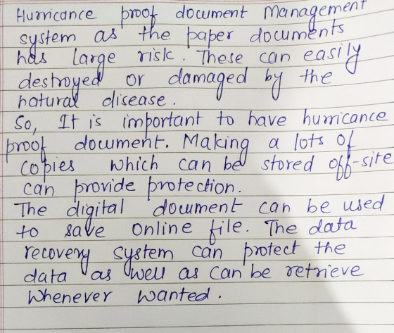 Hurricance proof dowment Managemen system as the baper documents hos large risk. These can easily destroyed or damaged by the