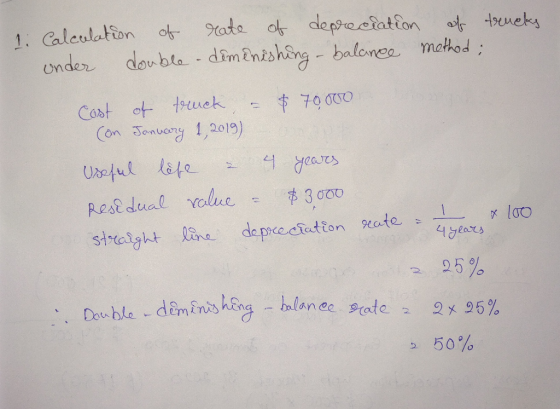1. Calculation of rate of depreciation of trucks under double - demênishing - balance method: Cost of truck, = $ 70,000 (on J