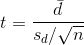 t=\frac{\bar{d}}{s_{d}/\sqrt{n}}