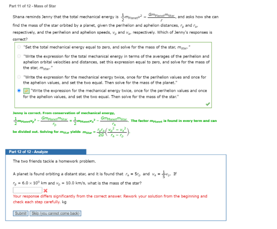 Part 11 of 12 - Mass of Star Shana reminds Jenny that the total mechanical energy is žmplanetv2 - GmplanetMstar , and asks ho