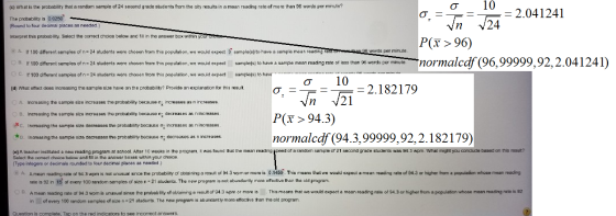 10 (c) What is the probability that a random sample of 24 second grade students from the city results in a mean reading rate