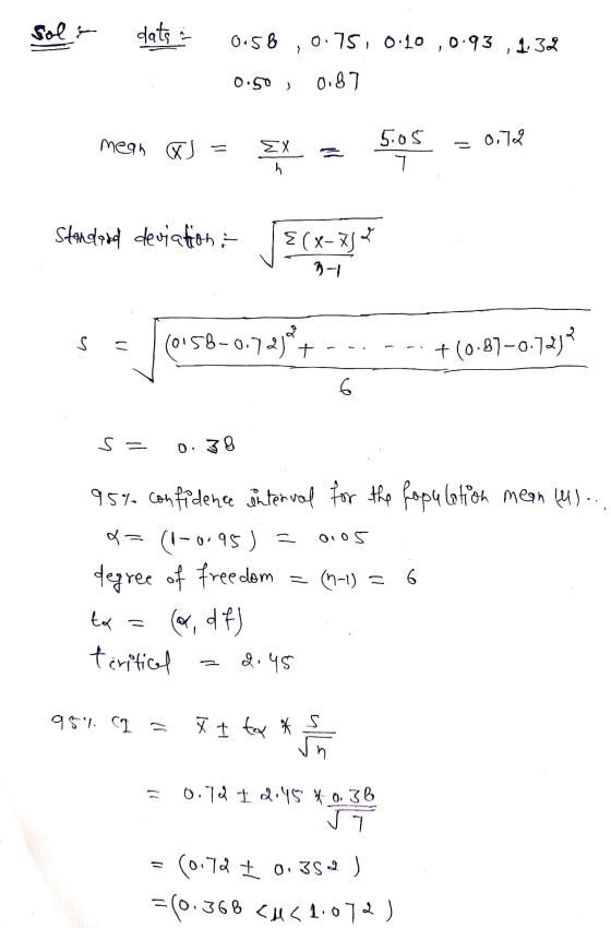 sol ? dats i 0.58 0.75, 0.10 0.93 , 1.32 0.50 ) 0.87 mean X 5.05 0.72 EX 5.05 h Standard deviation & *(x-3 2-1 S ll (0158-0.7