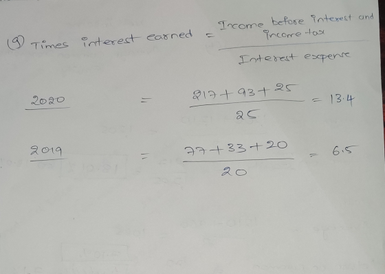 Income before interest and income you & Times interest earned Interest expense 25 2020 217937 - 13.4 25 2019 77+33+ 20 6.5 20
