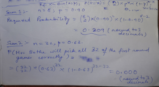 O om. = 1 if - Birthop); P(x= x) = ( E ) x pax e-phase *p*(1-5) 928; P = 0.40 Seum 11- Requesied Probability = (&)*(0.40%*(1-