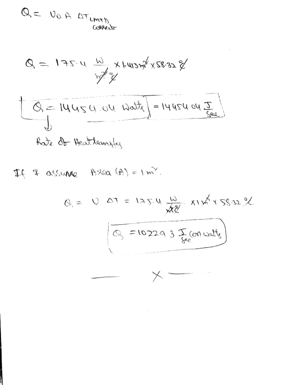 Qe VO A DTUMTD correcte Q = 175.4 W x 1.41304 x 58.32% vog og Q = 14454.ou Walte uusu.ou walts 1 = 14454.ou I J Rate of Heatl