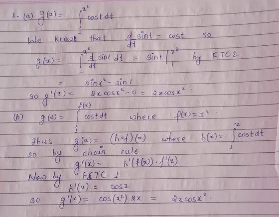 3. (w gw sia costat We so know! that d sint = cost dt sint T2 g () = & sint dt dt by ETC 2 1 so sina²- sint 2x cose ²-0= suco