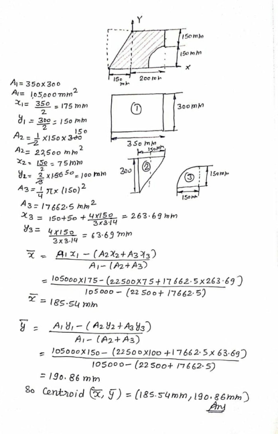 150 ml 150 mm 19 200 ml A = 350x300 Ai= 105,000 mm 21= 350 - 175 mm 300mm 81 = 300 - 150 mm Az = +x150x350 3 som A2- 22500 mm