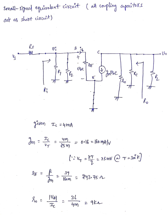 ( all coupling capacitors small-signal equivalent circuit act as short circuit) RS W; Bib — Þe P ļ ļ XT1 ive your ghosted the