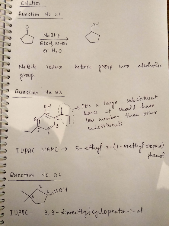 solution Question No. 21 OH Na BH4 EtoH, MeoH or H₂O reduce ketimic group into alcoholic Na BH4 group. to Question No. 23 At