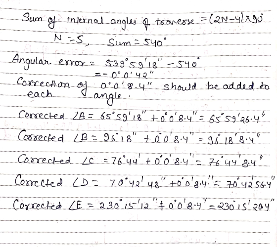 **** .... Sum og internal angles id toonerse = (2N-ylago... cN-5, sum = 540. Angular erros..$3.9°59418-540 5-.0.0.0.1 42.. C
