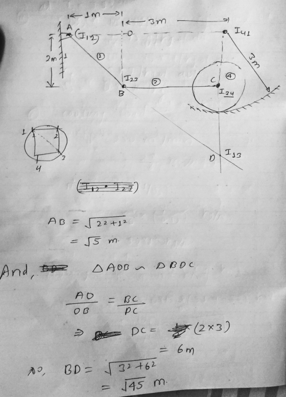Kim 15 am (110) Iul it & Tant 3m ? I23 134 I 13 3 D 4 AB = 522 +22 5 m. And, DAOB DBDC AO - BC PC OB DE DC= DC= (2x3) - 6m BD