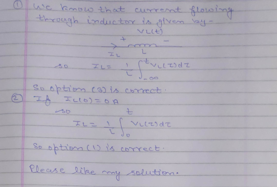 We know that current flowing through inductor is given by VLLt) IlIld Z T Jaco So option e) is correct. 0 If Illo)=OA so z IL
