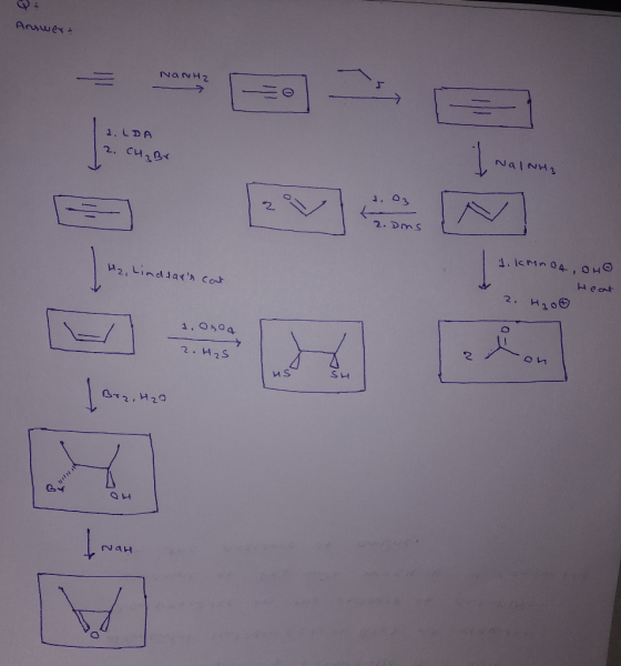 Answert NaNH2 1. LDA 2. CH₂ Br NaINH3 2. DMS H₂, Lindlars cont 1. krinoA, 040 Heat 2. HROG 1. osoa 2.H₂S Brg, H2O Na4
