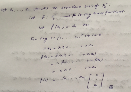 let e, .., la denotes let F F let the standard basis of Fr - F be any linear functional, flei)- ai then For any x=(x...., and