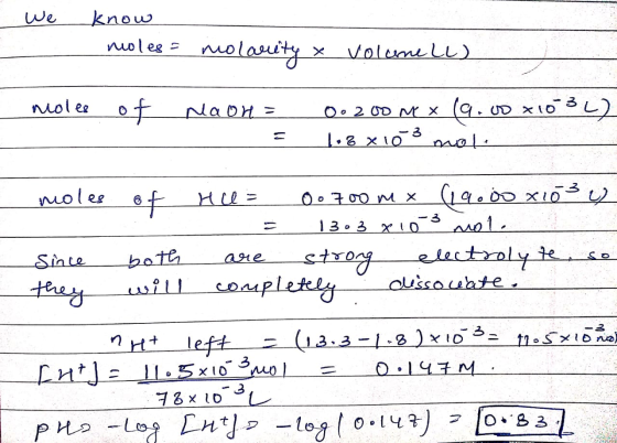 We know noles = molare volane Ll) nuolee of Maon = = 0.200 me x (9.00 x1634) 108x10 3 mole moles of Hel= 0.700 m x (19.00 x10