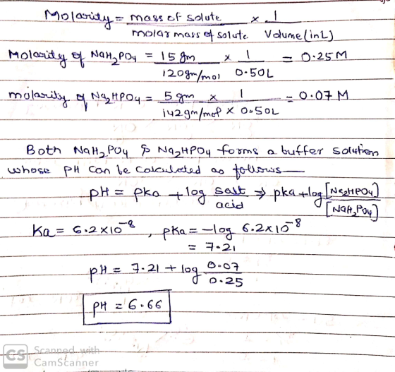 Molarity = mass of solute_XL molar mass of solute Volume (int) Molarity of Nah, poy = 15 gm x = 0.25M 120gr/mol 0.50L molarit
