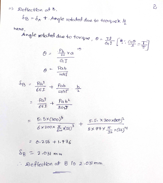 2 -) Deflection at B, dB = SA 7. Angle rotated due to torquex 2 here, Angle rotated due to torque, 0 - 18 GJ [a. Go All T o ·