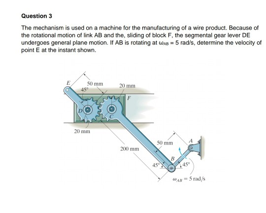 Question 3 The mechanism is used on a machine for the manufacturing of a wire product. Because of the rotational motion of li