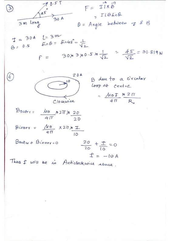 4 051 . F- IIxB 45 30A IL Band between 3 m long o= Angle I & B 2= 3m T = 304 B z 0.5 fino = sin 45 - 4 5 x 1 300 300.58 45 =